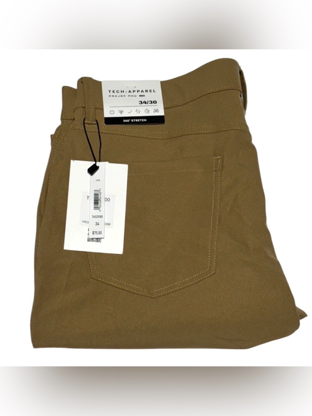 Projek Raw Tech Apparel Pants Mens 34x30 Khaki Beige 360 Stretch Performance